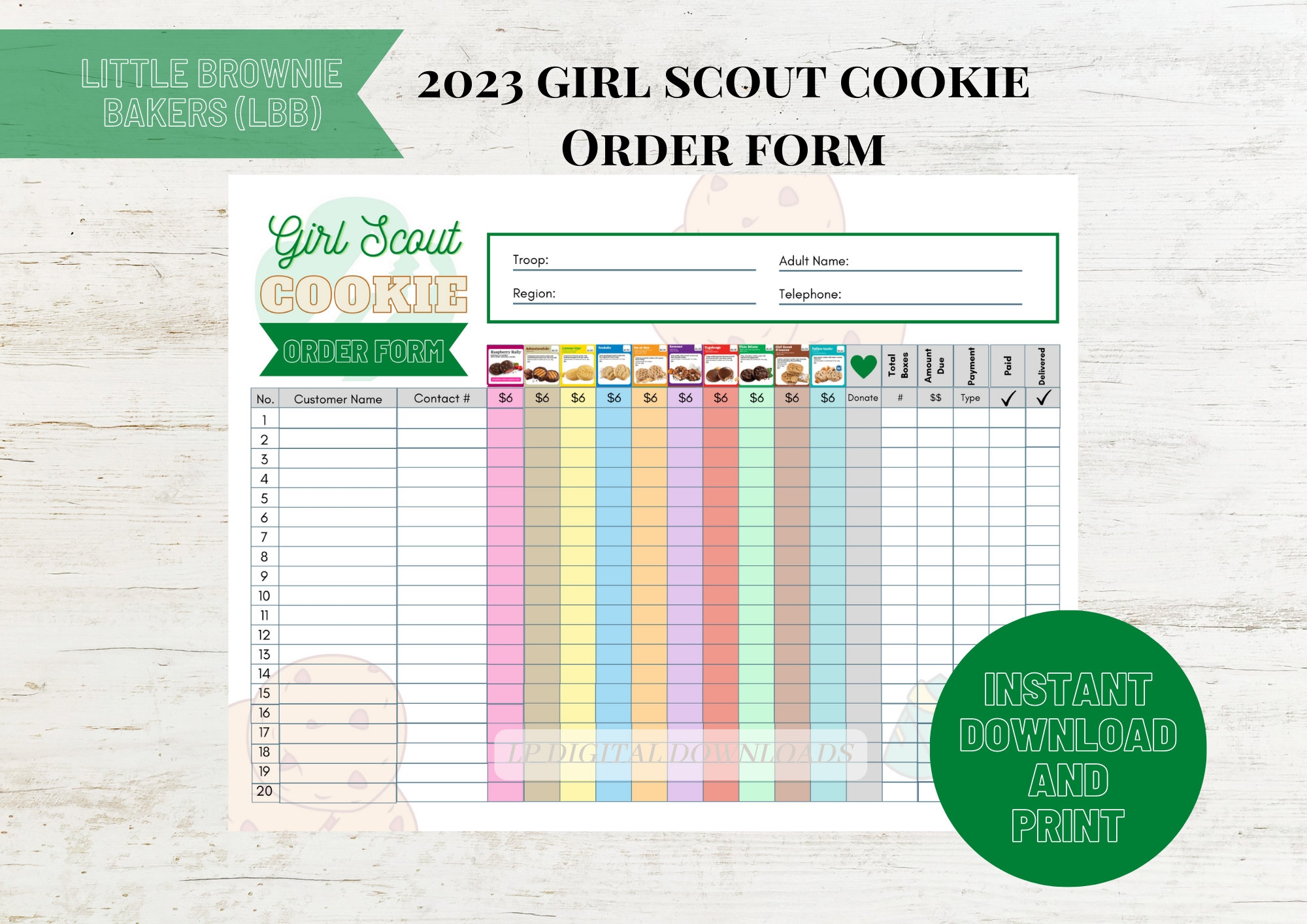 2023 Girl Scout Cookie Order Form Template Little Brownie Bakers LBB Girl Scout Cookie Troop Tracker Order Form Raspberry Rally