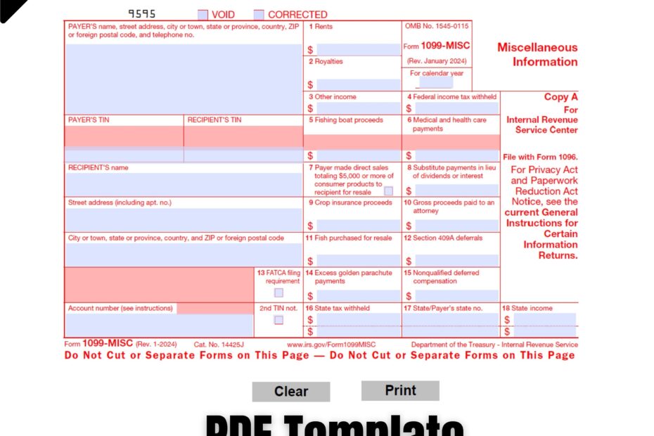 2024 1099 MISC Form Fillable Print Template digital Download