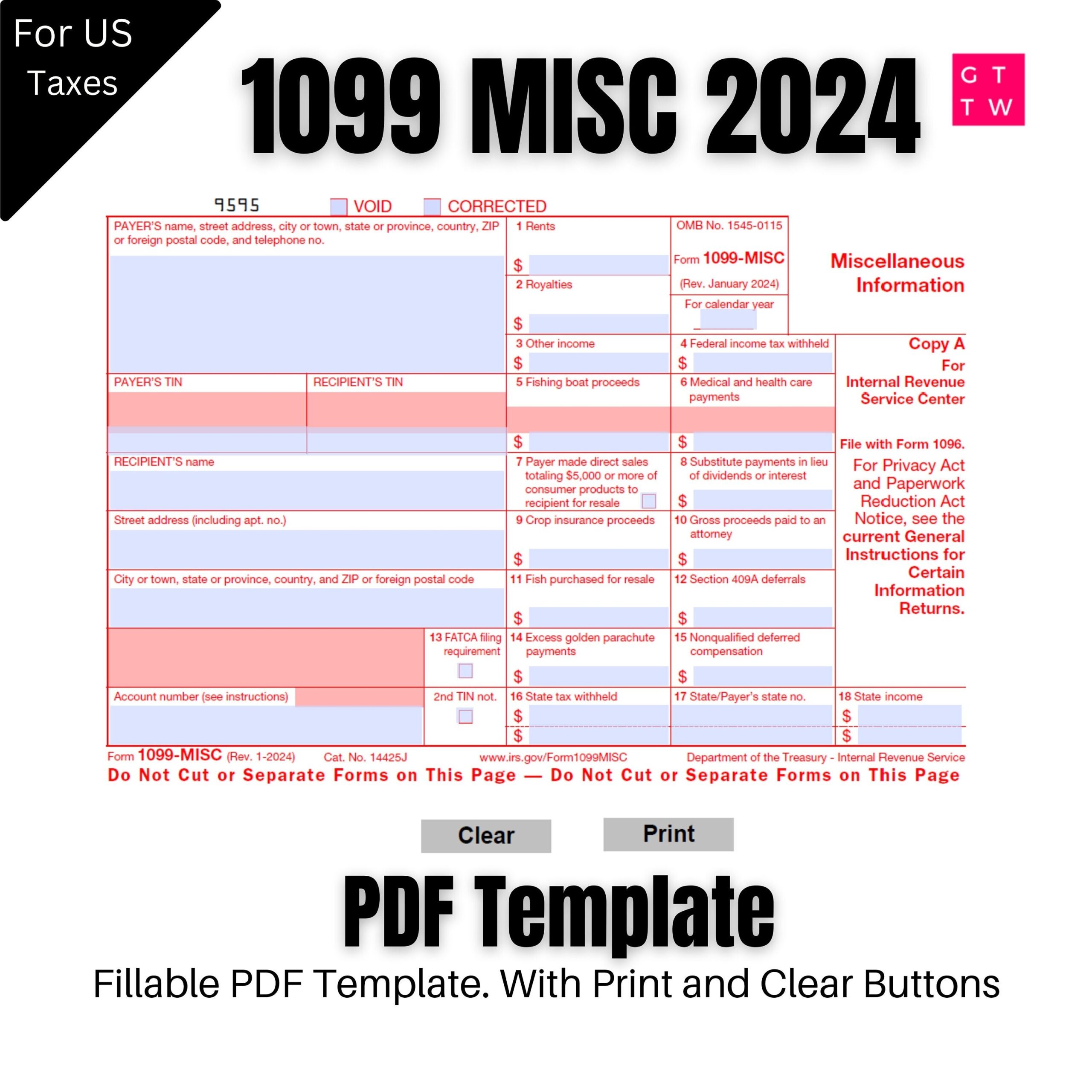 2024 1099 MISC Form Fillable Print Template digital Download 2024 1099 MISC Form Fillable Print Template digital Download