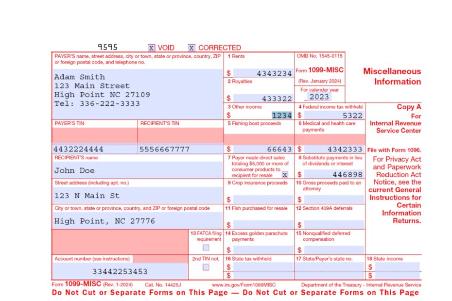 2024 1099 MISC Form Fillable Print Template digital Download