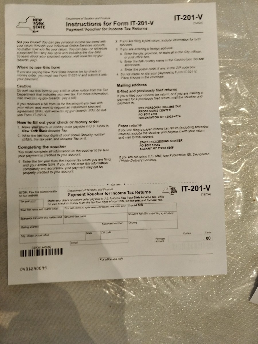 2024 Form It 201 v Income Tax Return New York Voucher