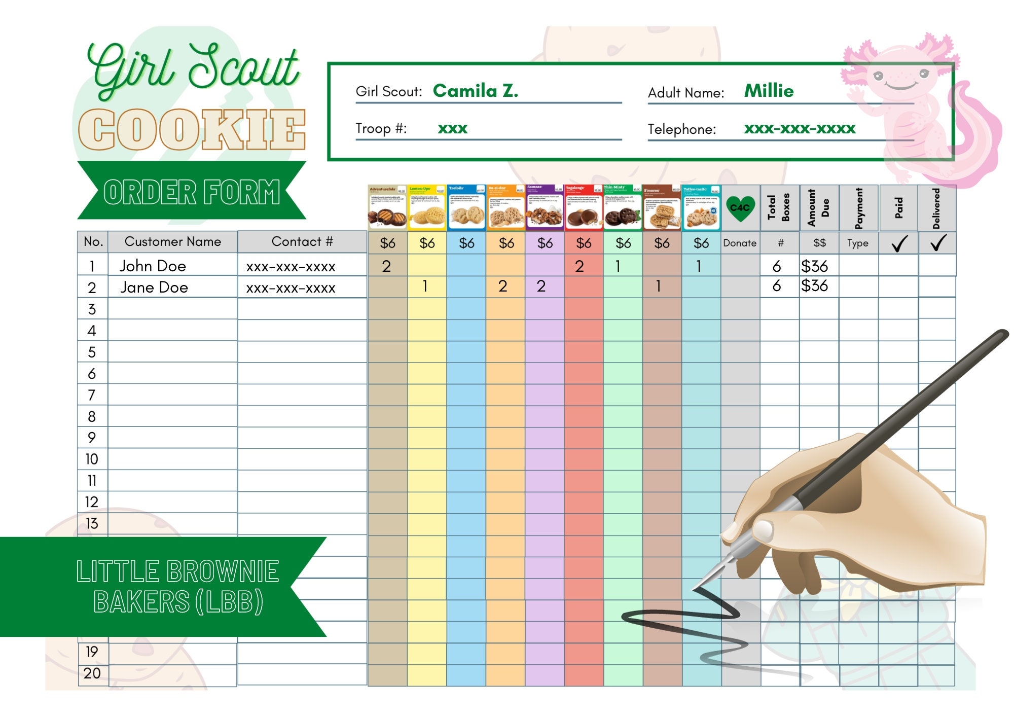 2024 Girl Scout Cookie Order Form Template Little Brownie Bakers 