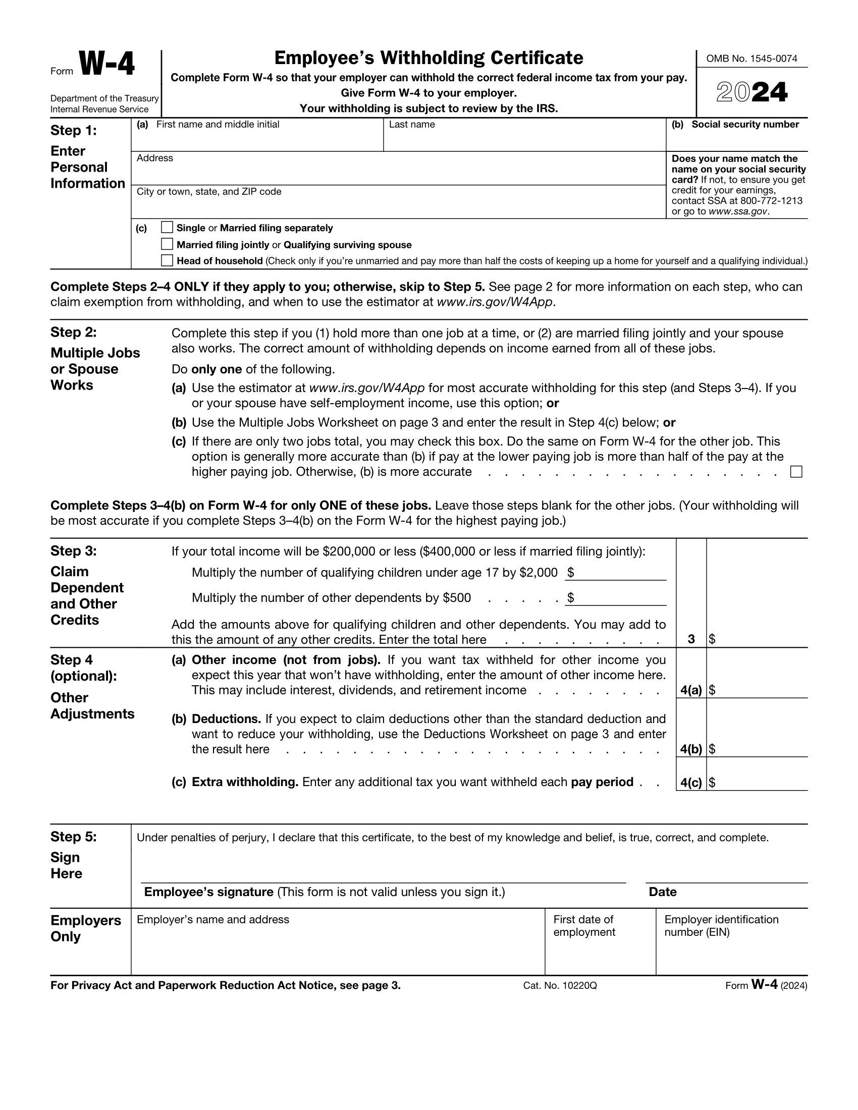 2024 IRS Form W 4 Fill Out U0026 Save With Our PDF Editor
