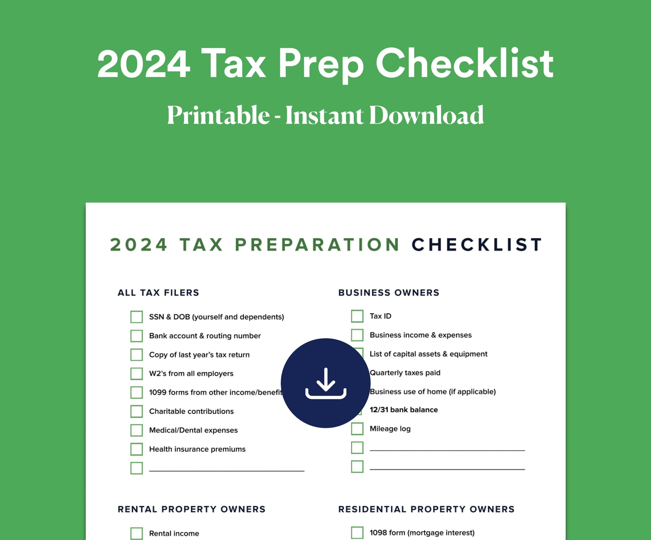 2024 Tax Prep Checklist Self Employed Tax Preparation Printables 