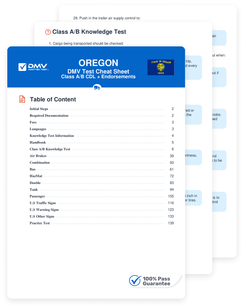 2025 Oregon DMV CDL Permit Test Cheat Sheet 99 Pass Rate 