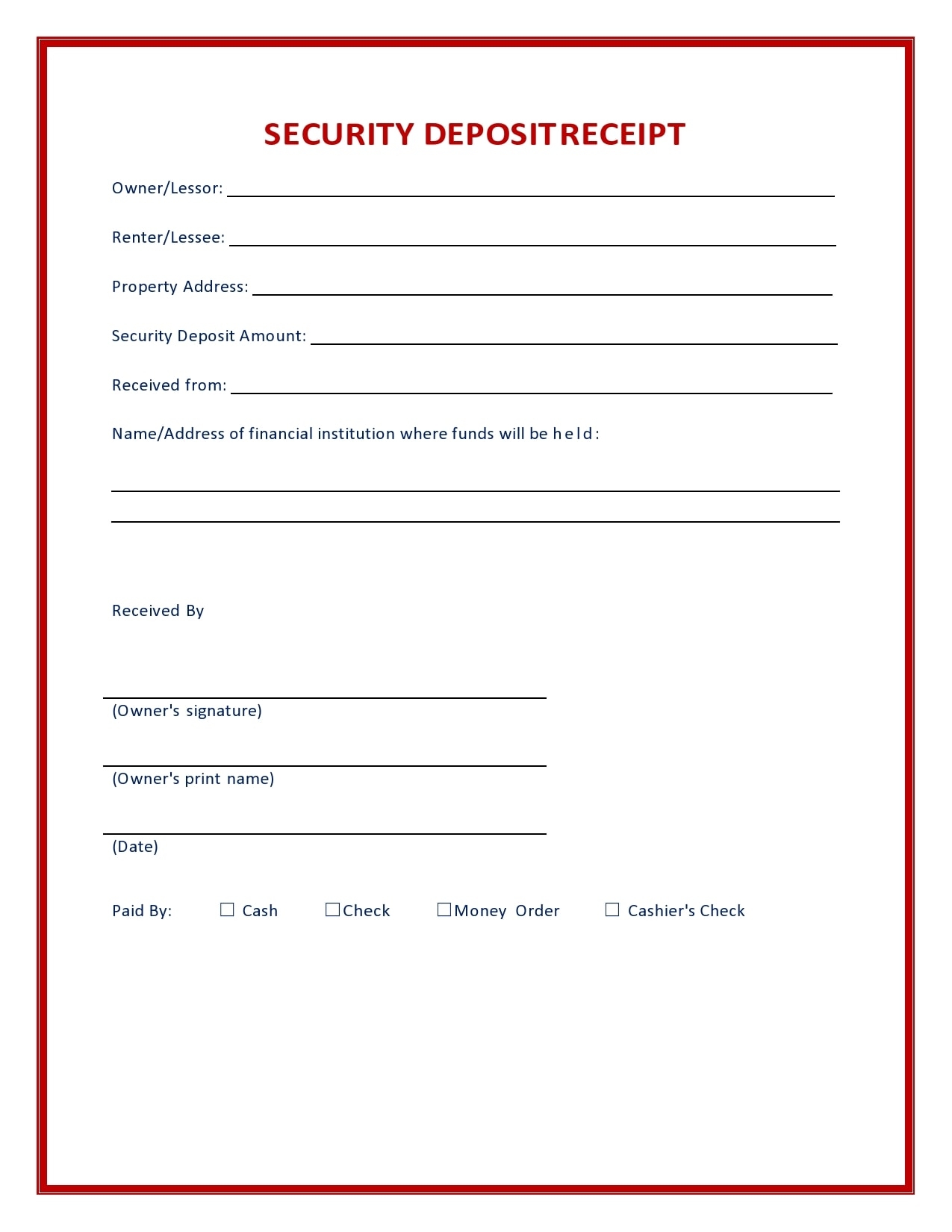29 Editable Security Deposit Receipts PDF Word TemplateArchive