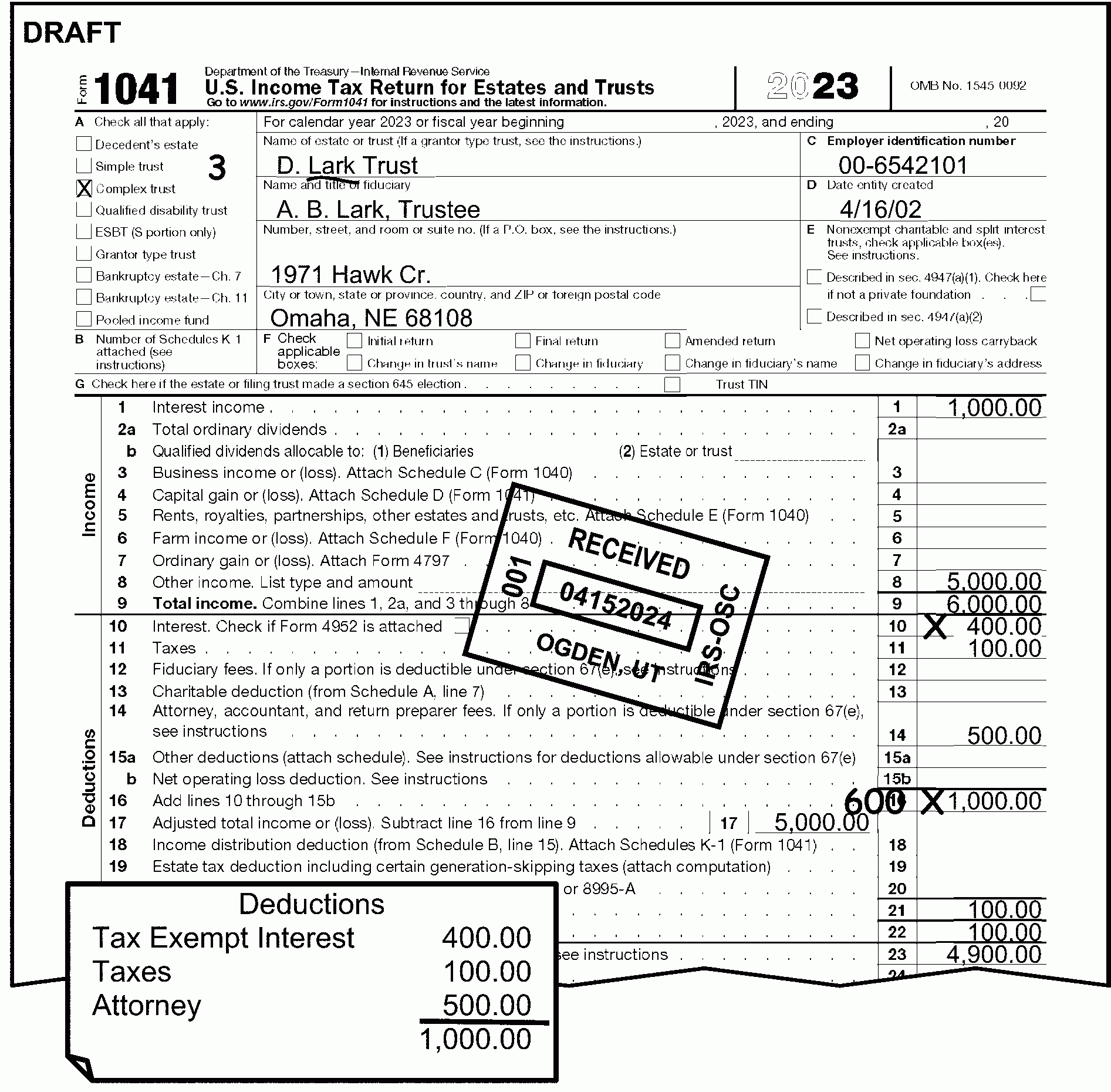 3 11 14 Income Tax Returns For Estates And Trusts Forms 1041 