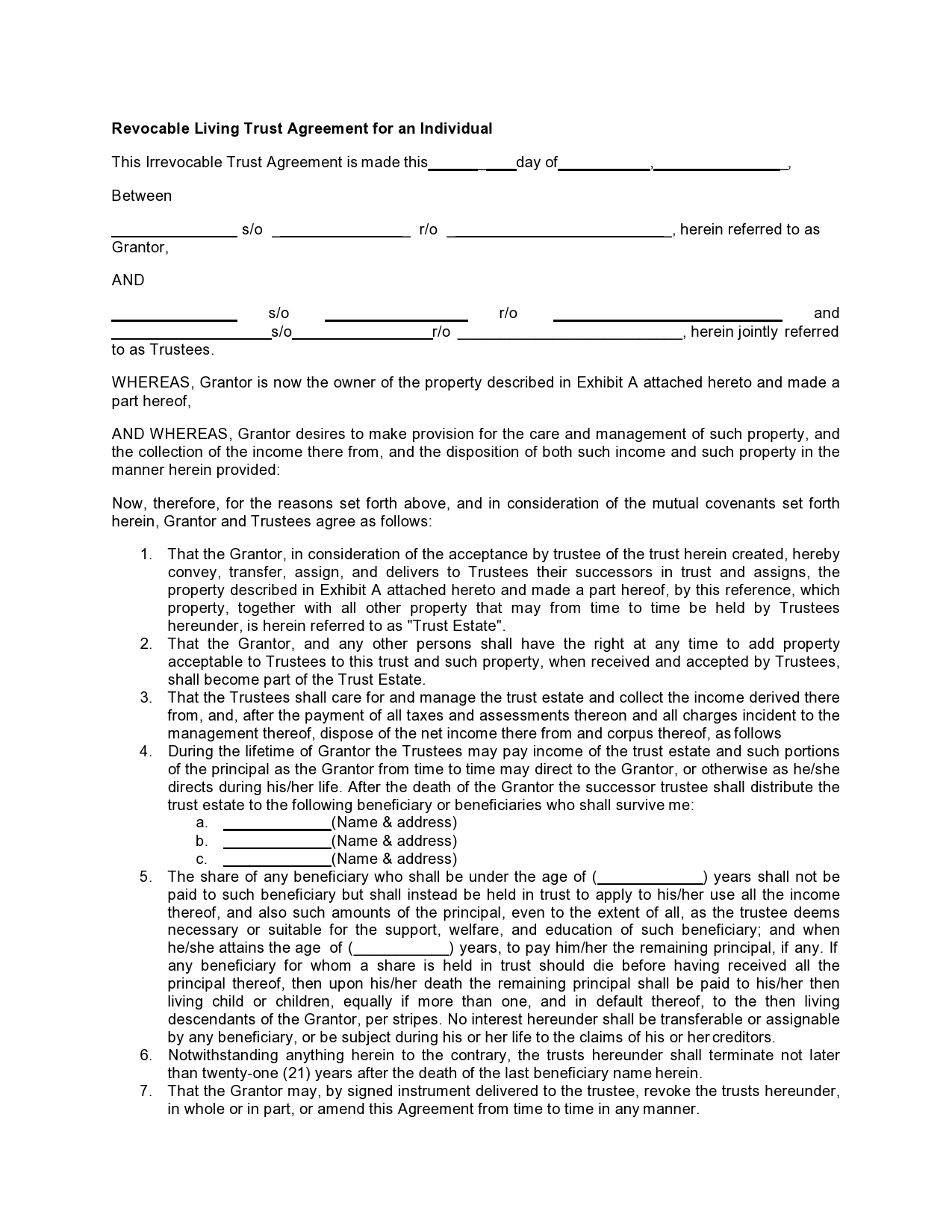 34 Free Living Trust Forms U0026 Documents TemplateLab
