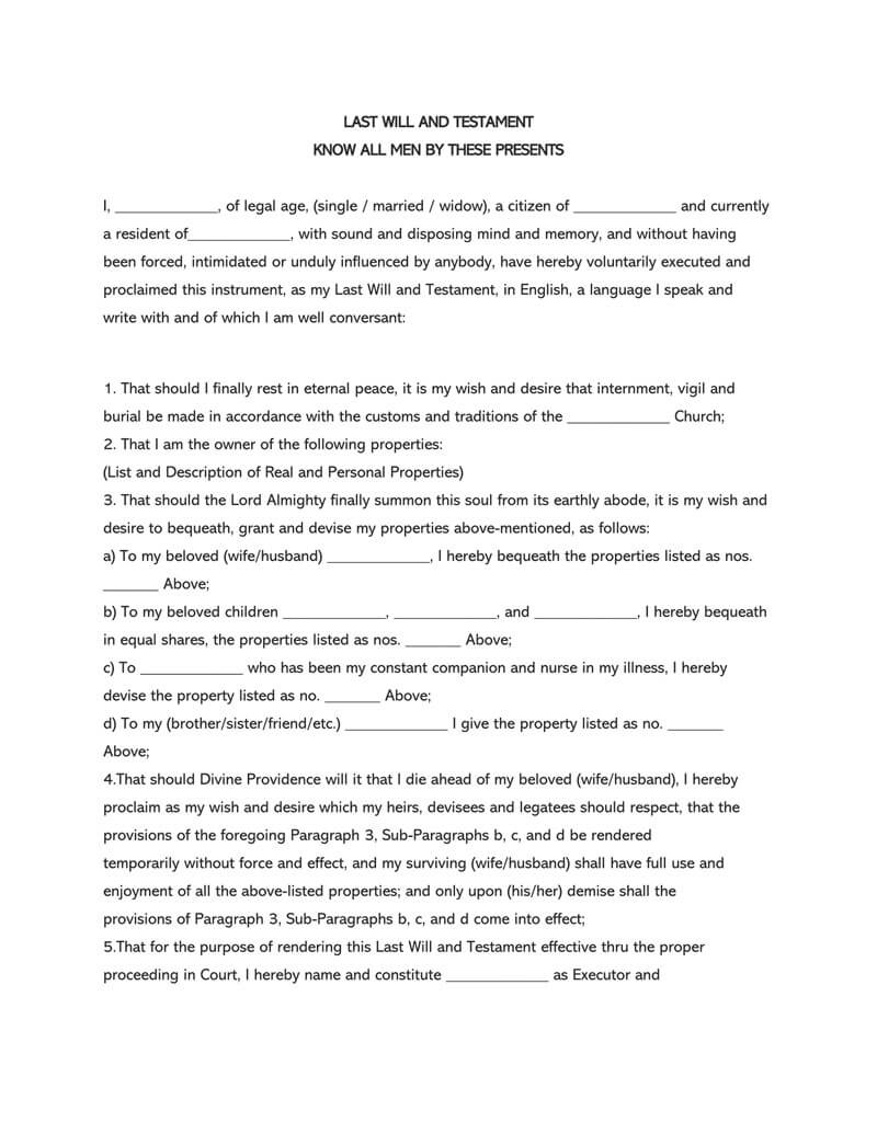 35 Free Blank Last Will And Testament Forms Word PDF 