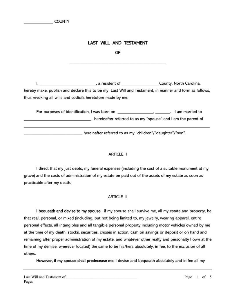 35 Free Blank Last Will And Testament Forms Word PDF 