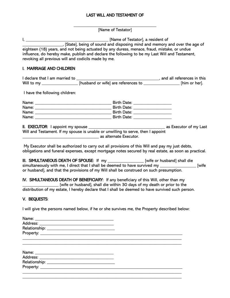 35 Free Blank Last Will And Testament Forms Word PDF 