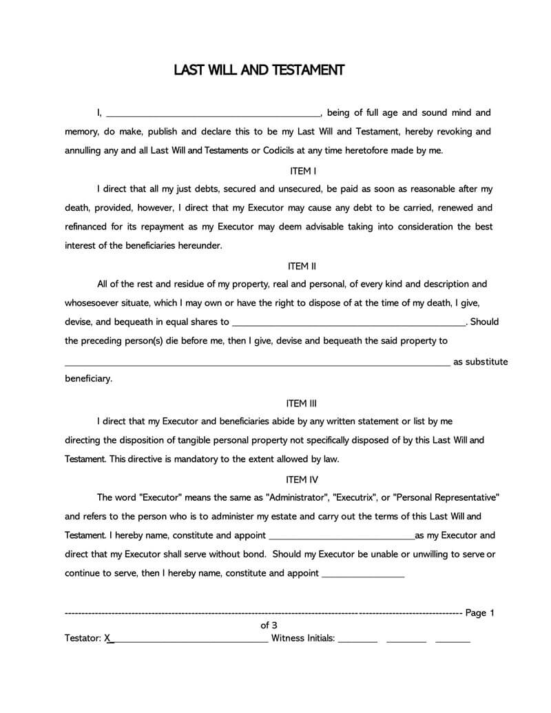 35 Free Blank Last Will And Testament Forms Word PDF 