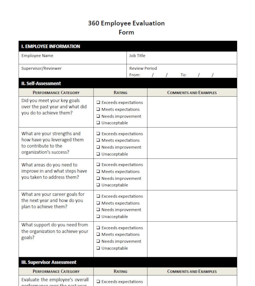 360 Employee Evaluation Form Etsy