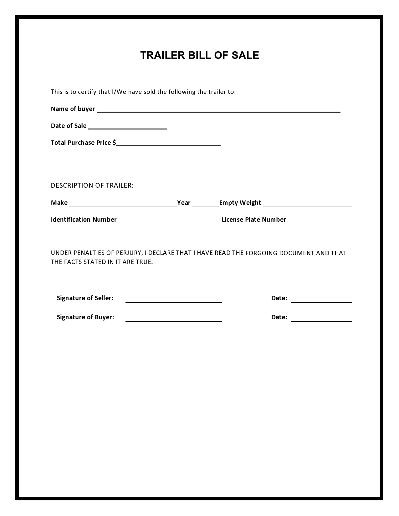 38 Printable Trailer Bill Of Sale Templates Word TemplateLab