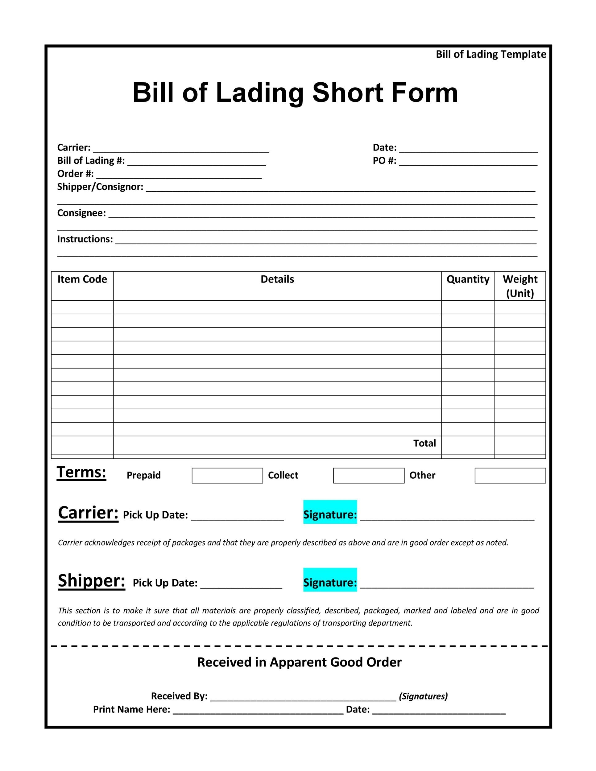 40 Free Bill Of Lading Forms U0026 Templates TemplateLab
