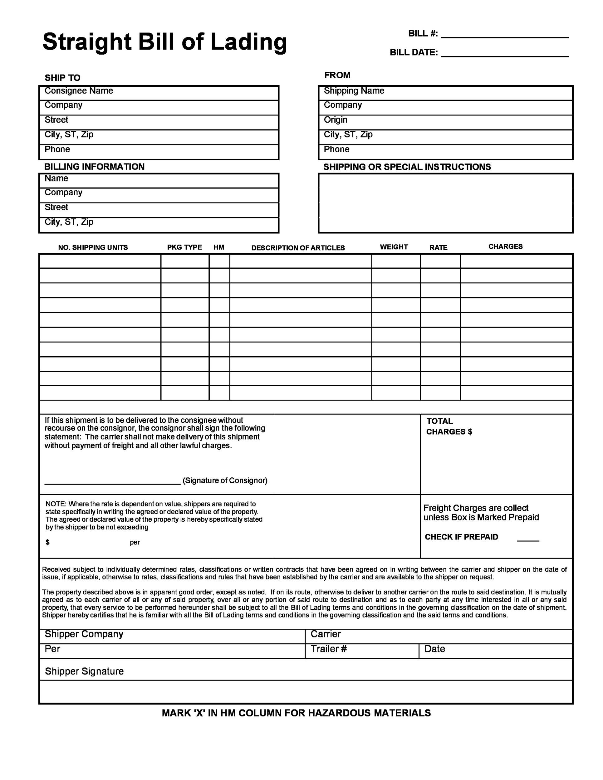 40 Free Bill Of Lading Forms U0026 Templates TemplateLab