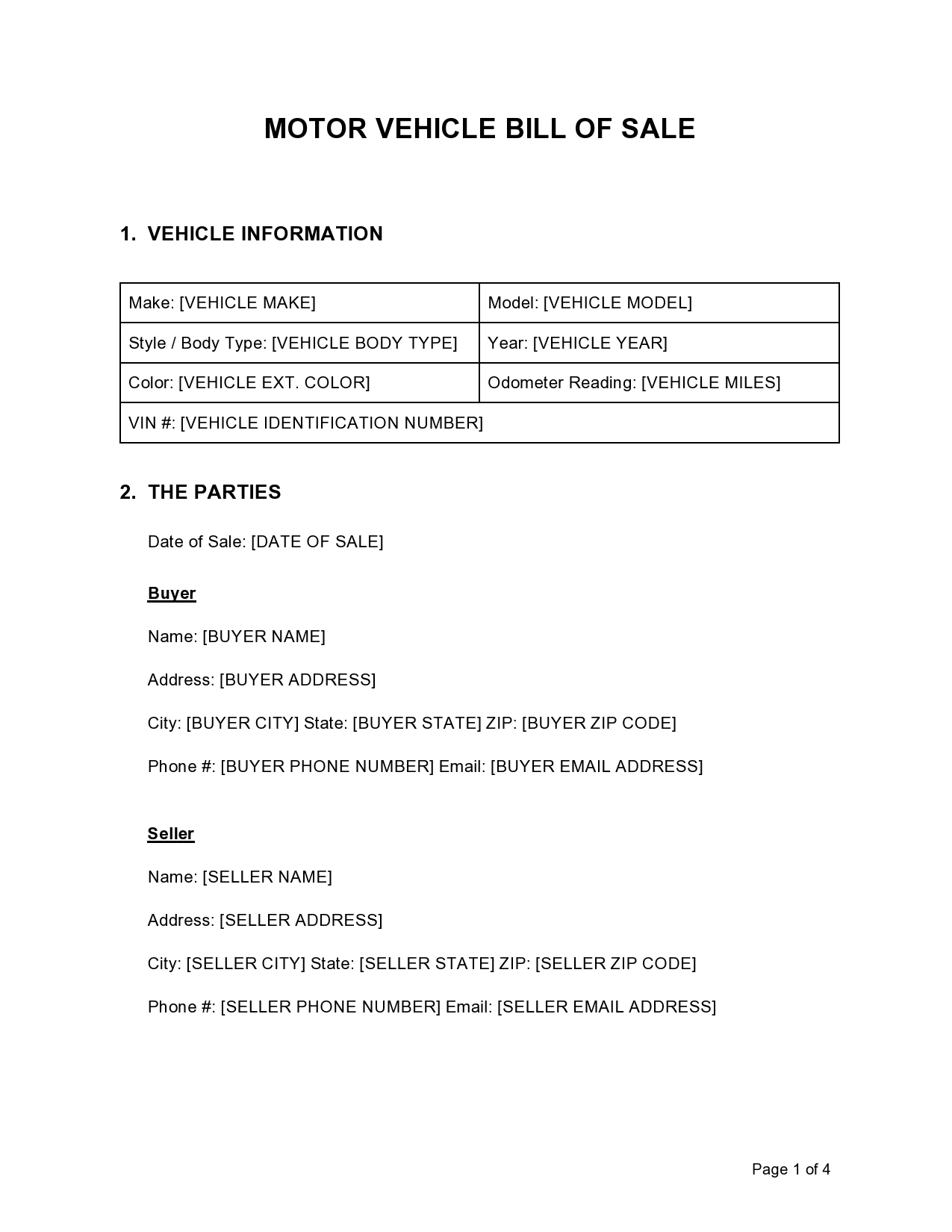 40 Printable Bill Of Sale For A Car Samples Word PDF 