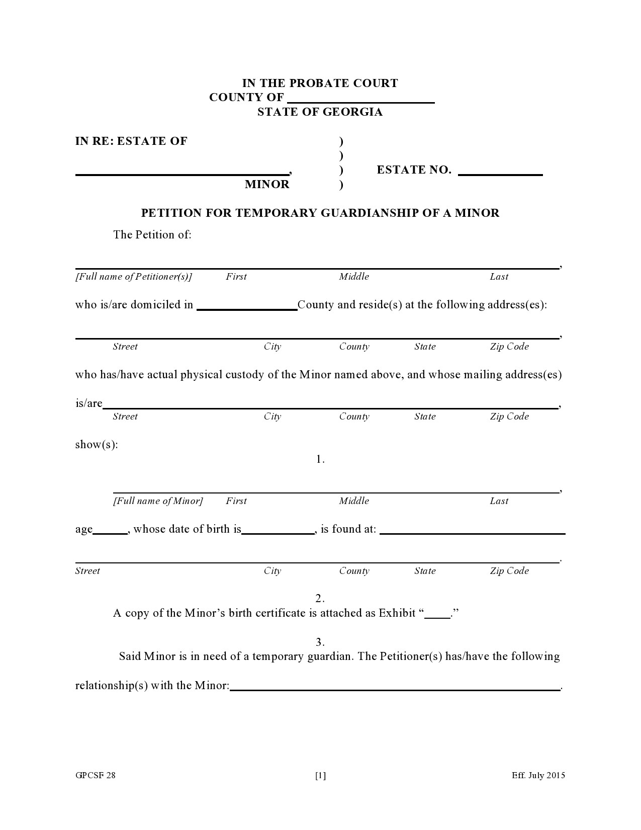 40 Printable Temporary Guardianship Forms All States 