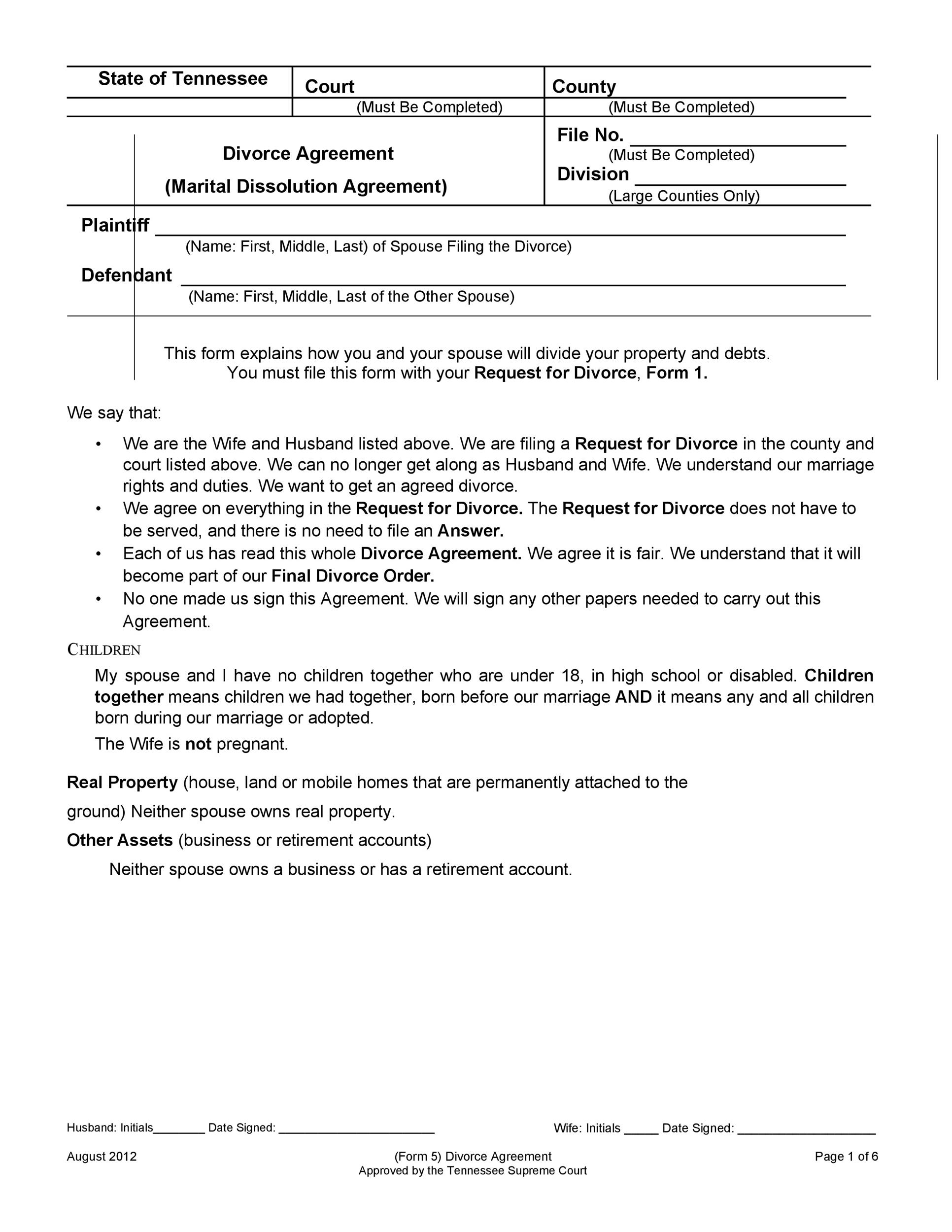 42 Printable Divorce Agreement Templates Word 