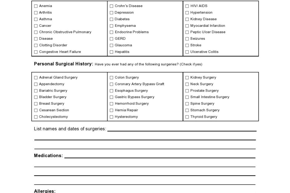 43 Medical Health History Forms PDF Word TemplateLab