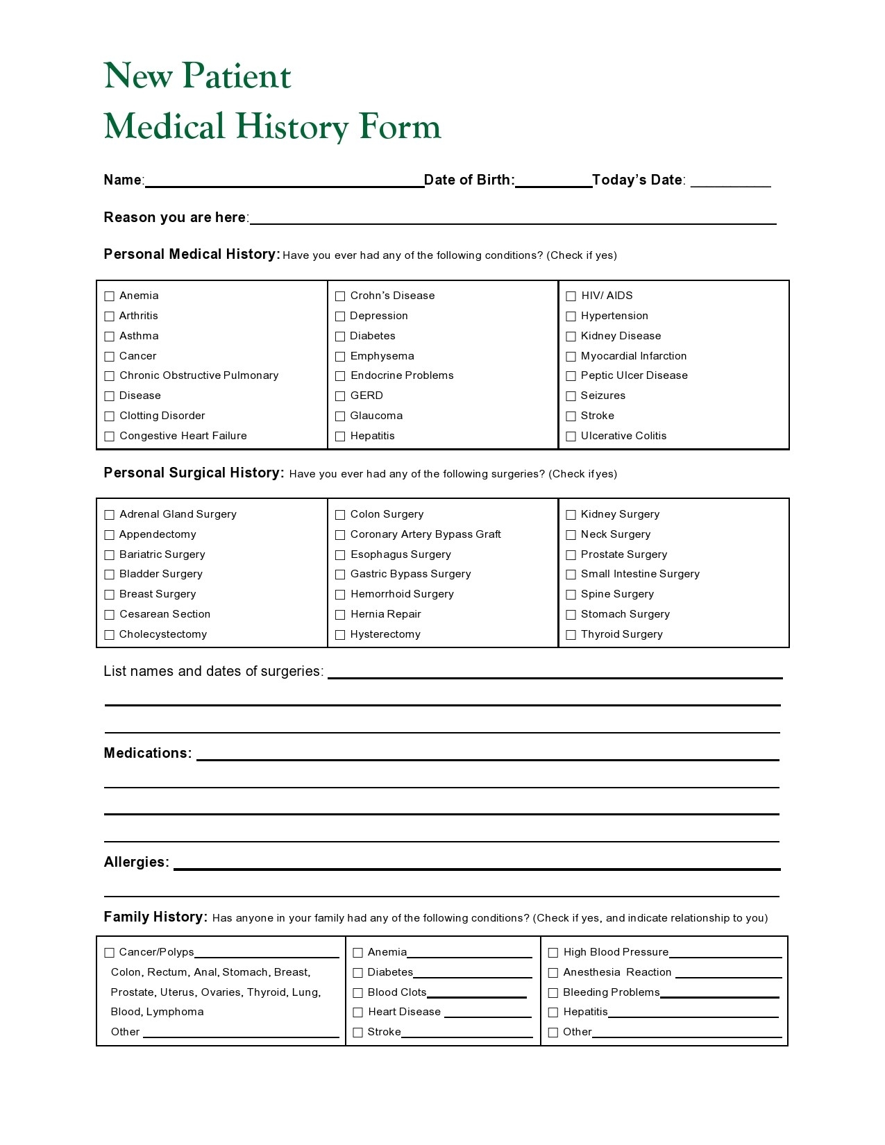 43 Medical Health History Forms PDF Word TemplateLab