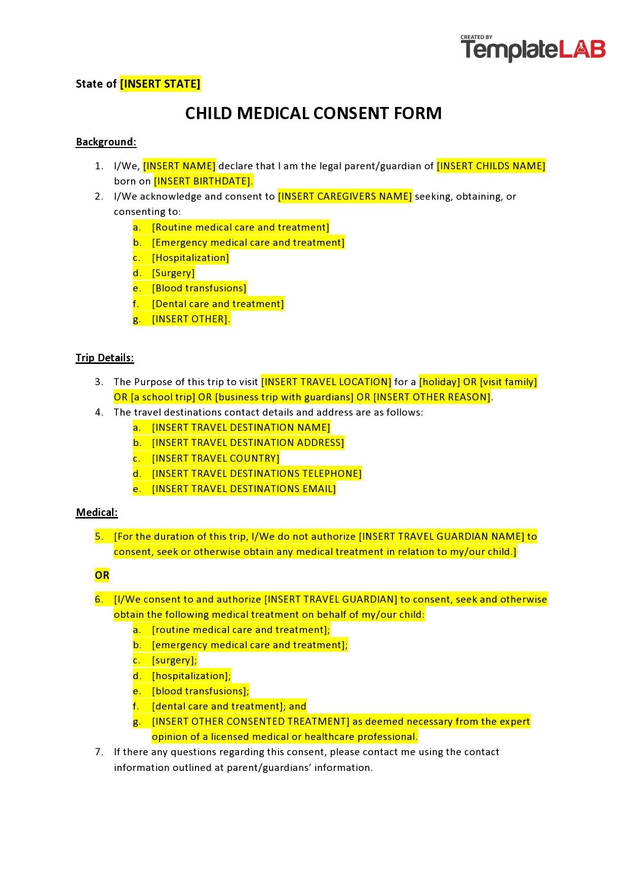43 Printable Medical Consent Forms For Minor Free 
