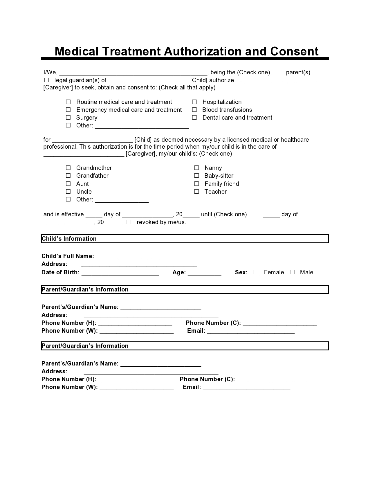 43 Printable Medical Consent Forms For Minor Free 