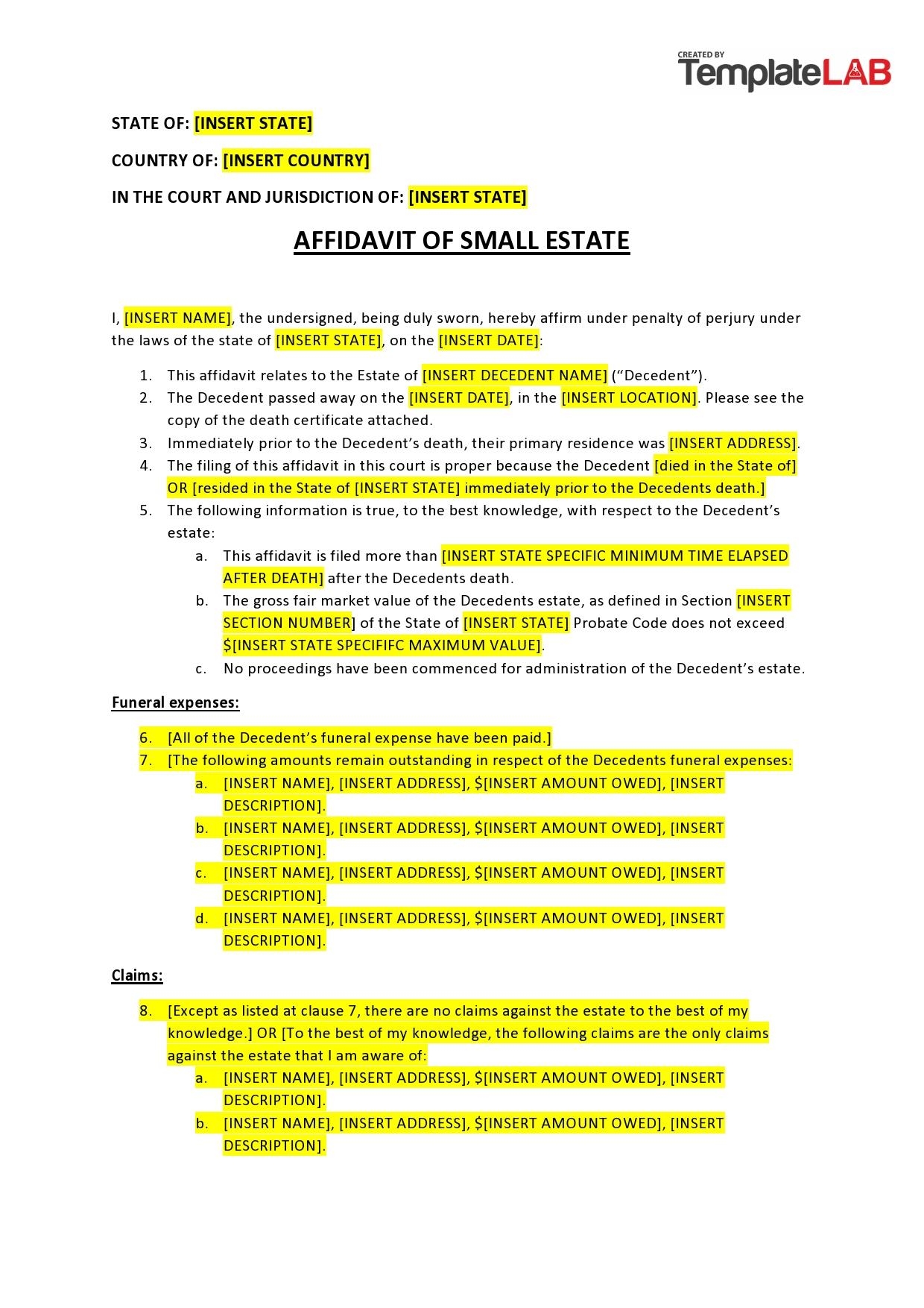 44 Useful Small Estate Affidavit Forms Printable U0026 Free 