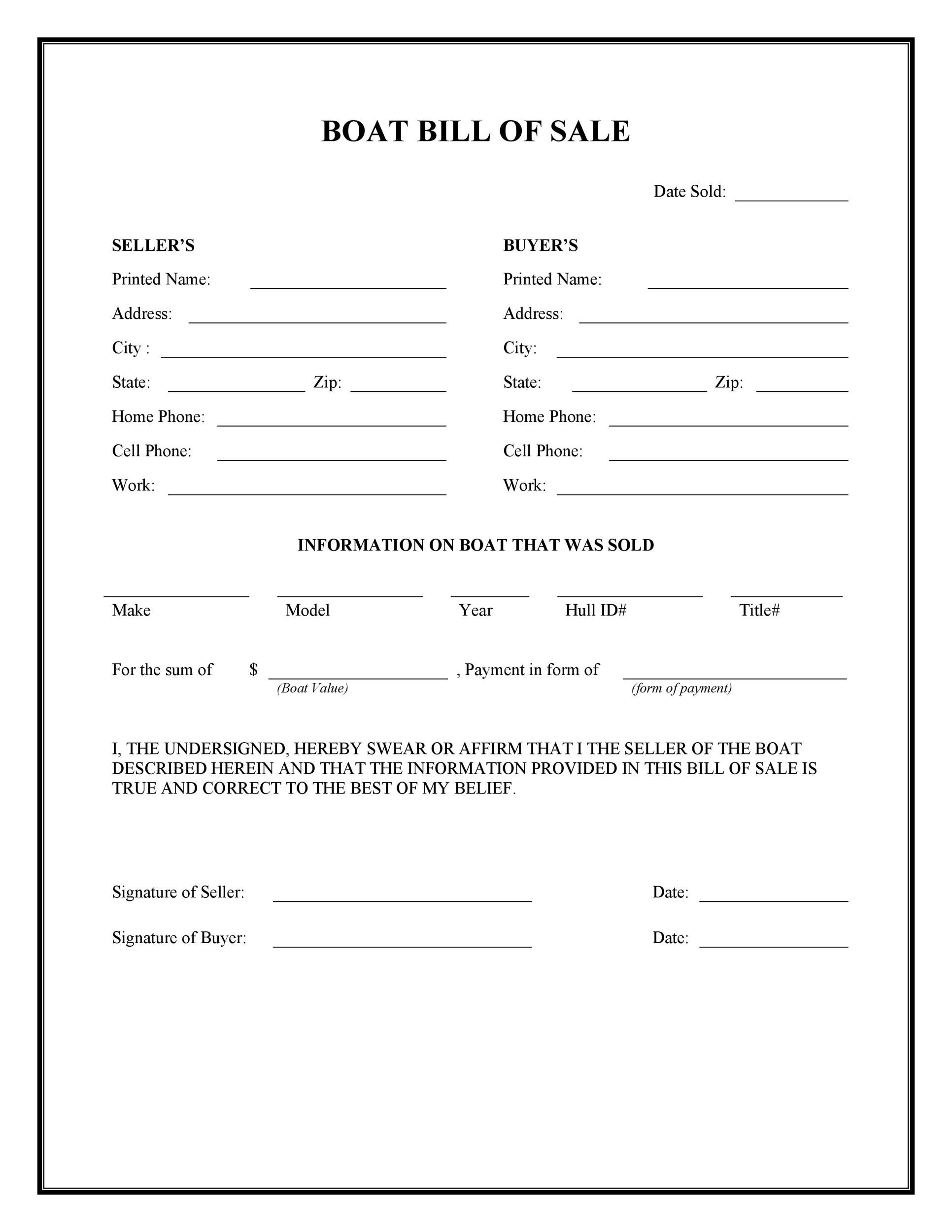 45 Printable Bill Of Sale Templates Free Word PDF 