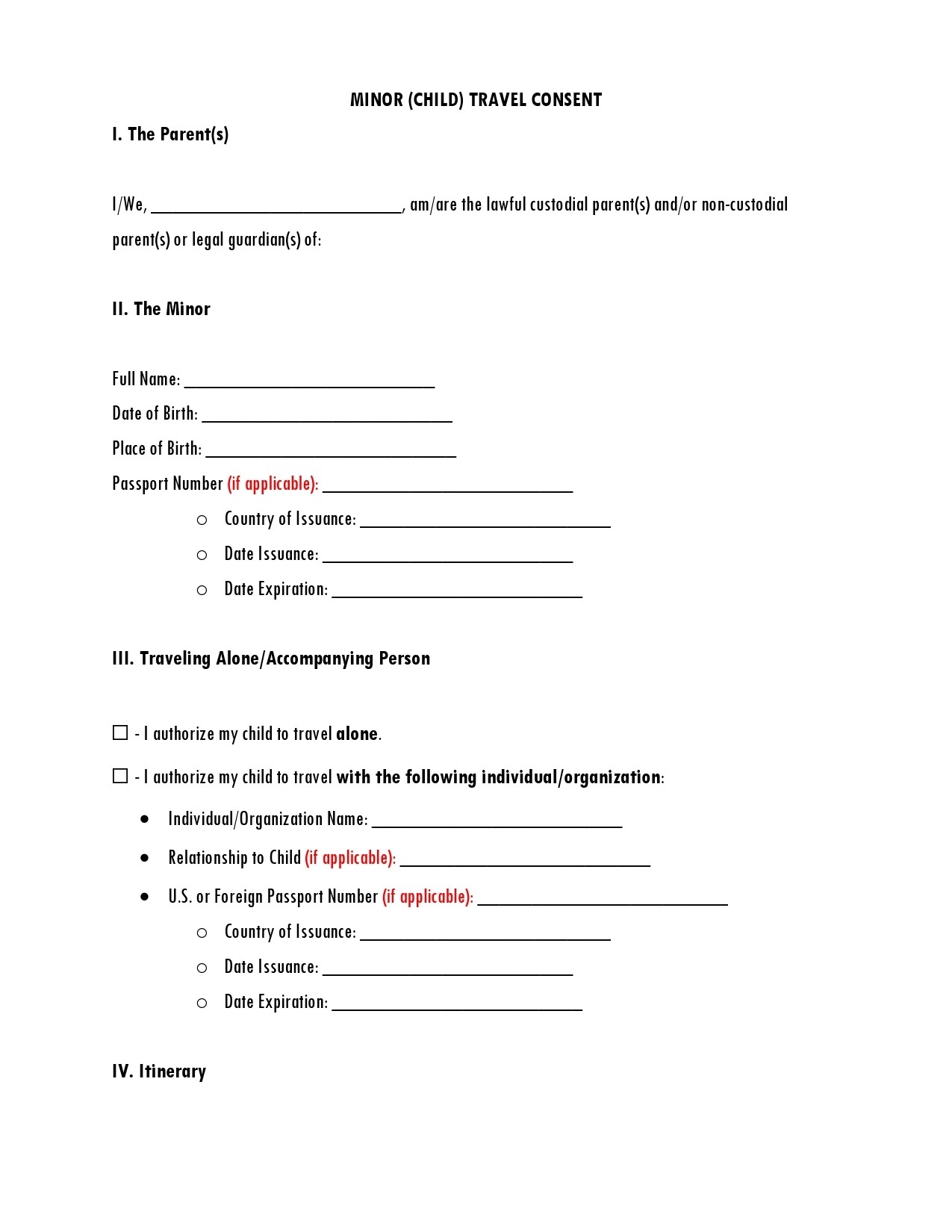 45 Printable Child Travel Consent Forms Word U0026 PDF 
