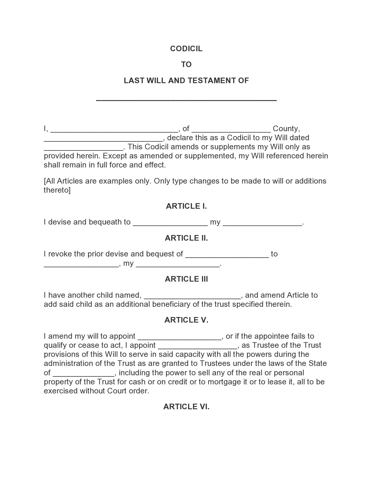 46 Free Codicil To Will Forms U0026 Templates TemplateLab