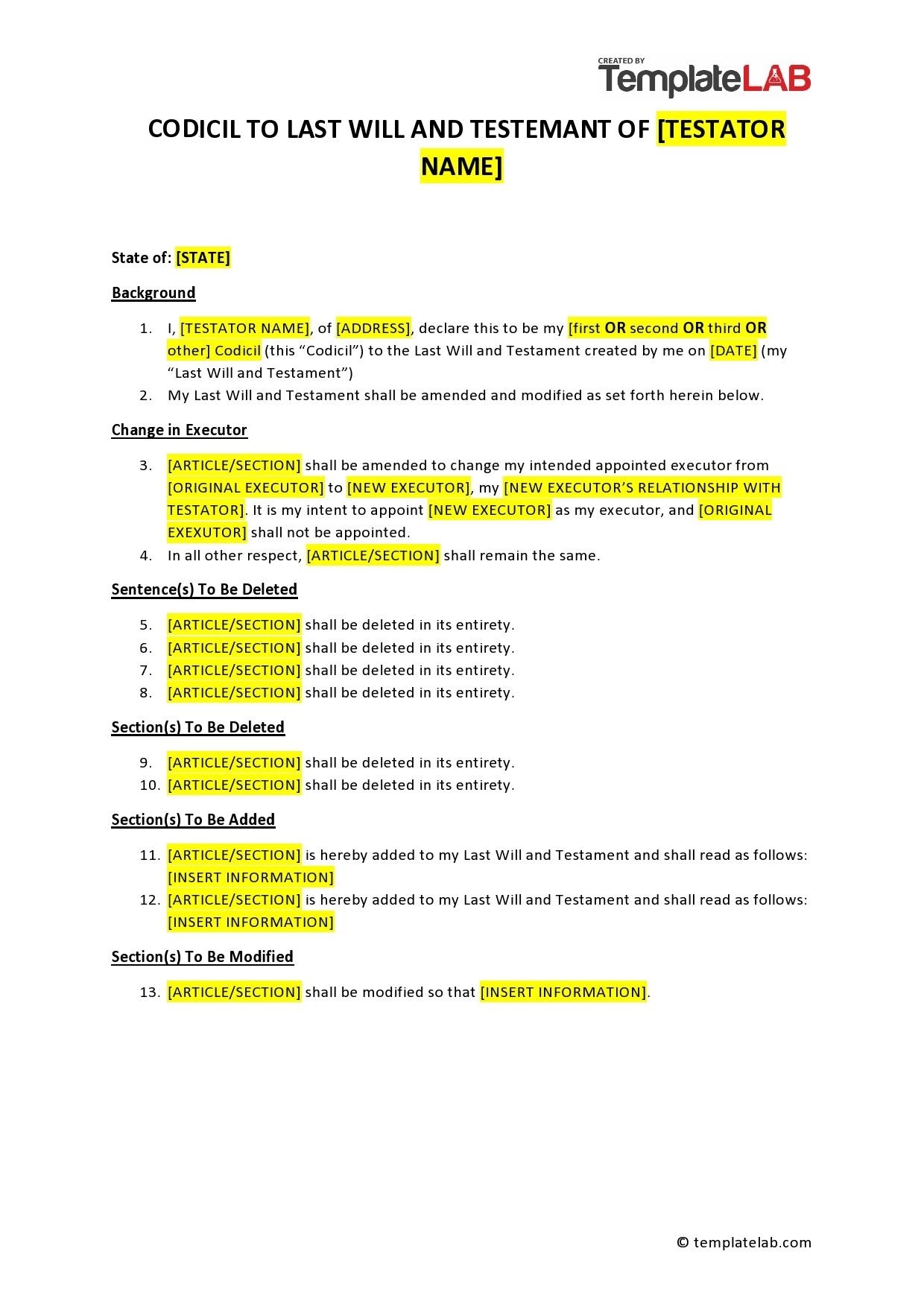 46 Free Codicil To Will Forms U0026 Templates TemplateLab