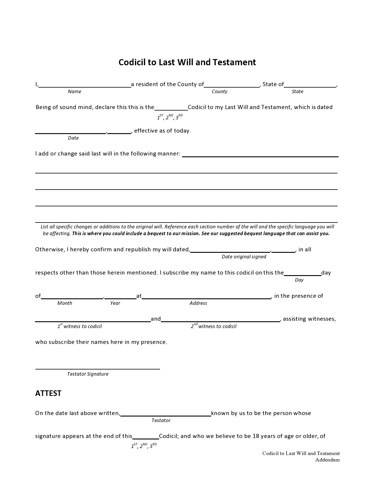 46 Free Codicil To Will Forms U0026 Templates TemplateLab