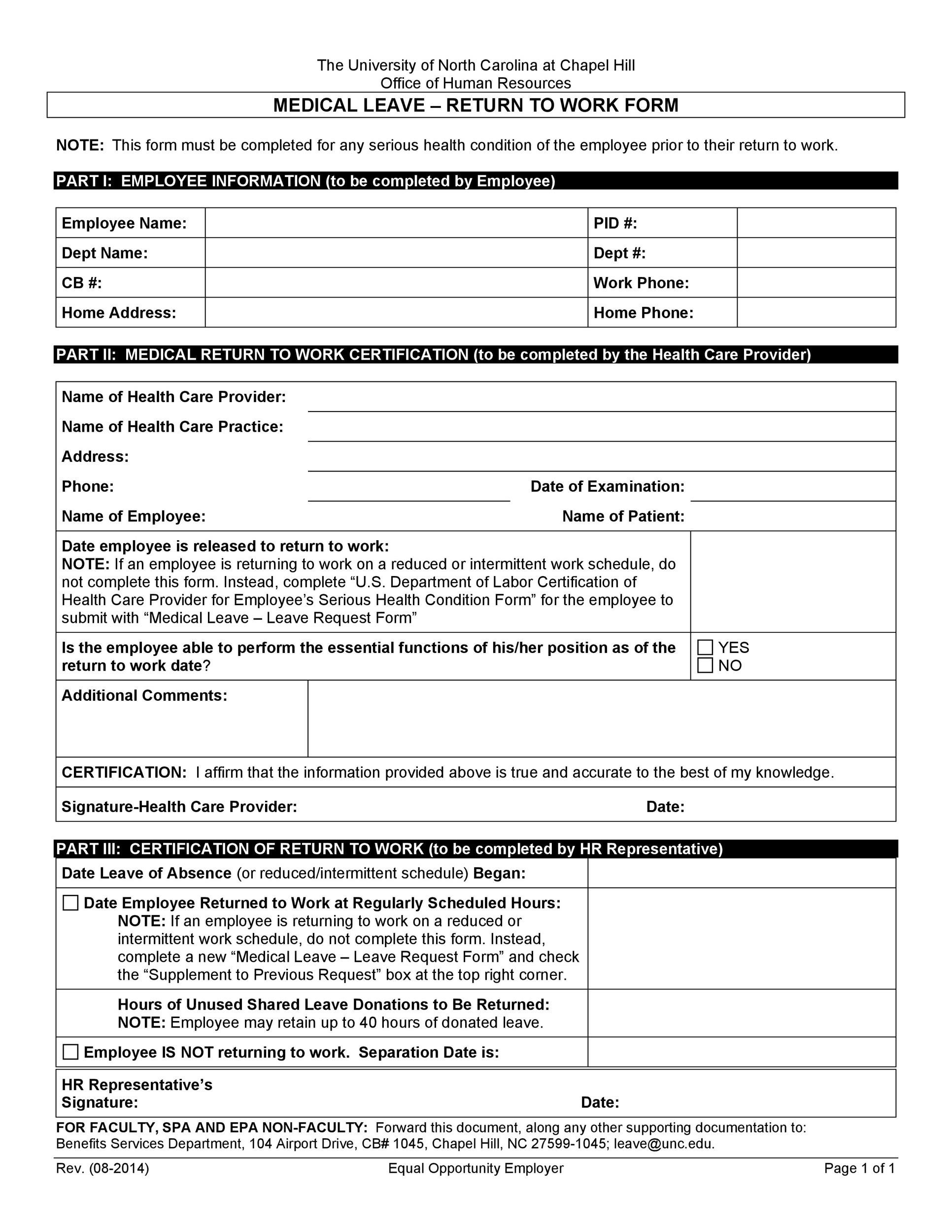 49 Best Return To Work u0026 Work Release Forms TemplateLab
