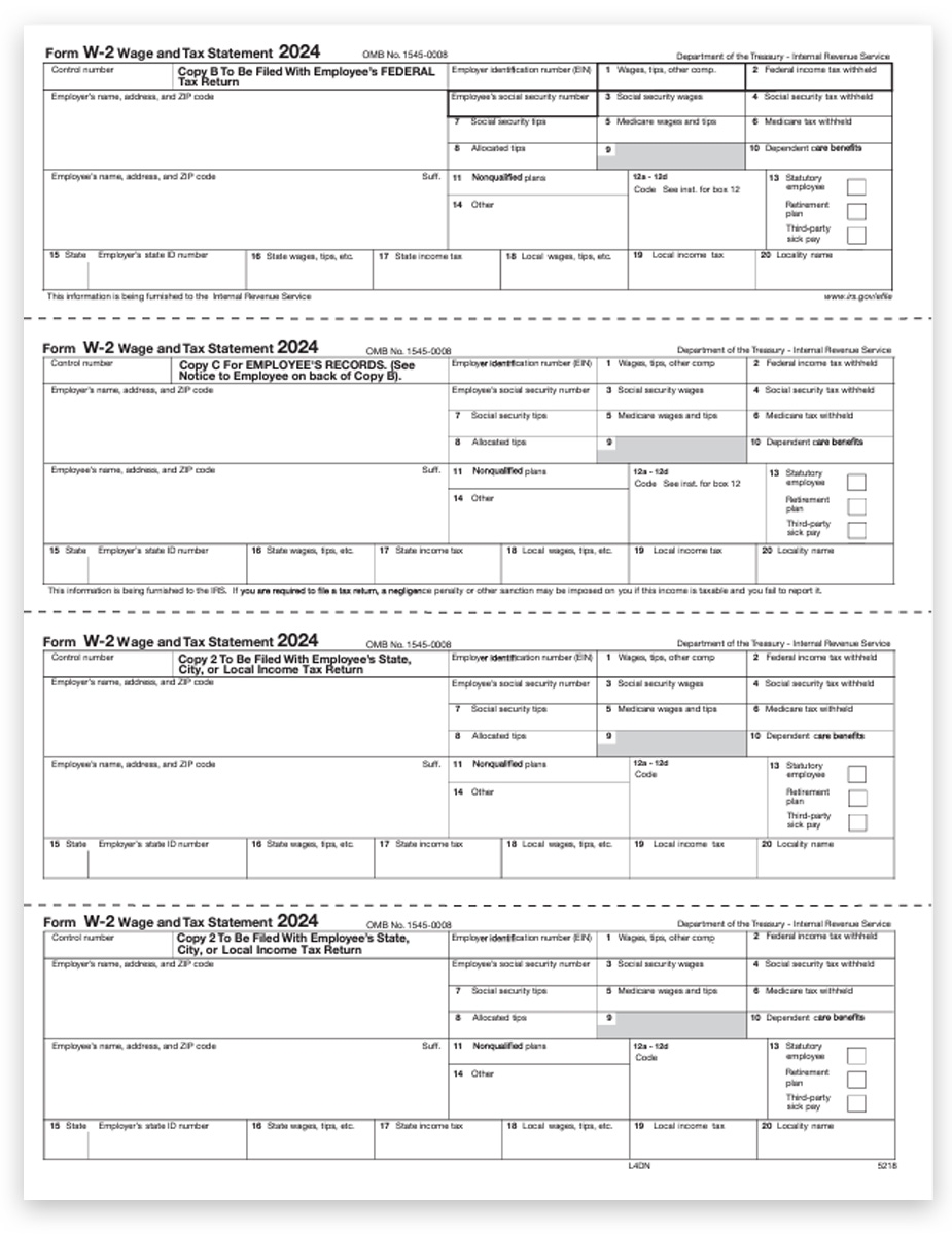 4up W2 Forms V2 Horizontal Employee Copies B C 2 2 N Style 