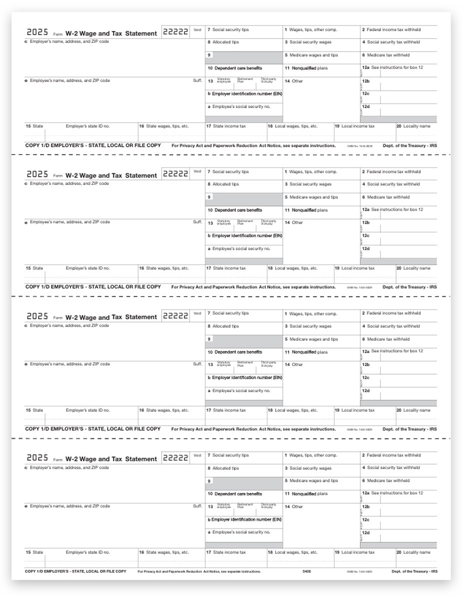 4up W2 Forms V2 Horizontal Employer Copies 1 D