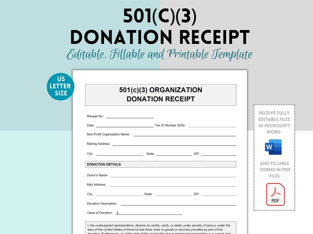501 c 3 Donation Receipt 501 c 3 Donation Receipt Template 501 c 3 Donation Receipt Form Editable Donation Receipt Charity Receipt Etsy