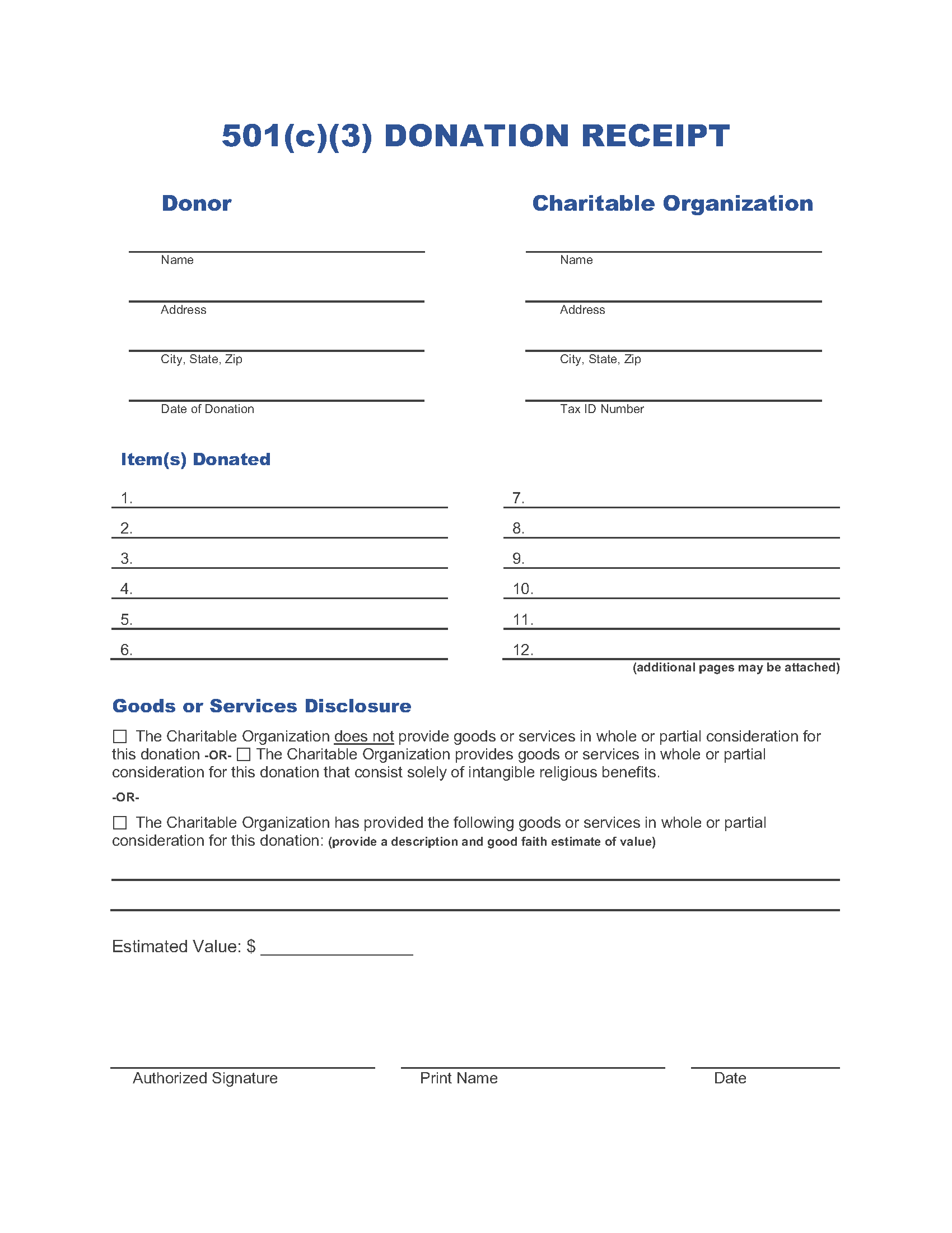 501 c 3 Organization Donation Receipts 6 Invoice Maker