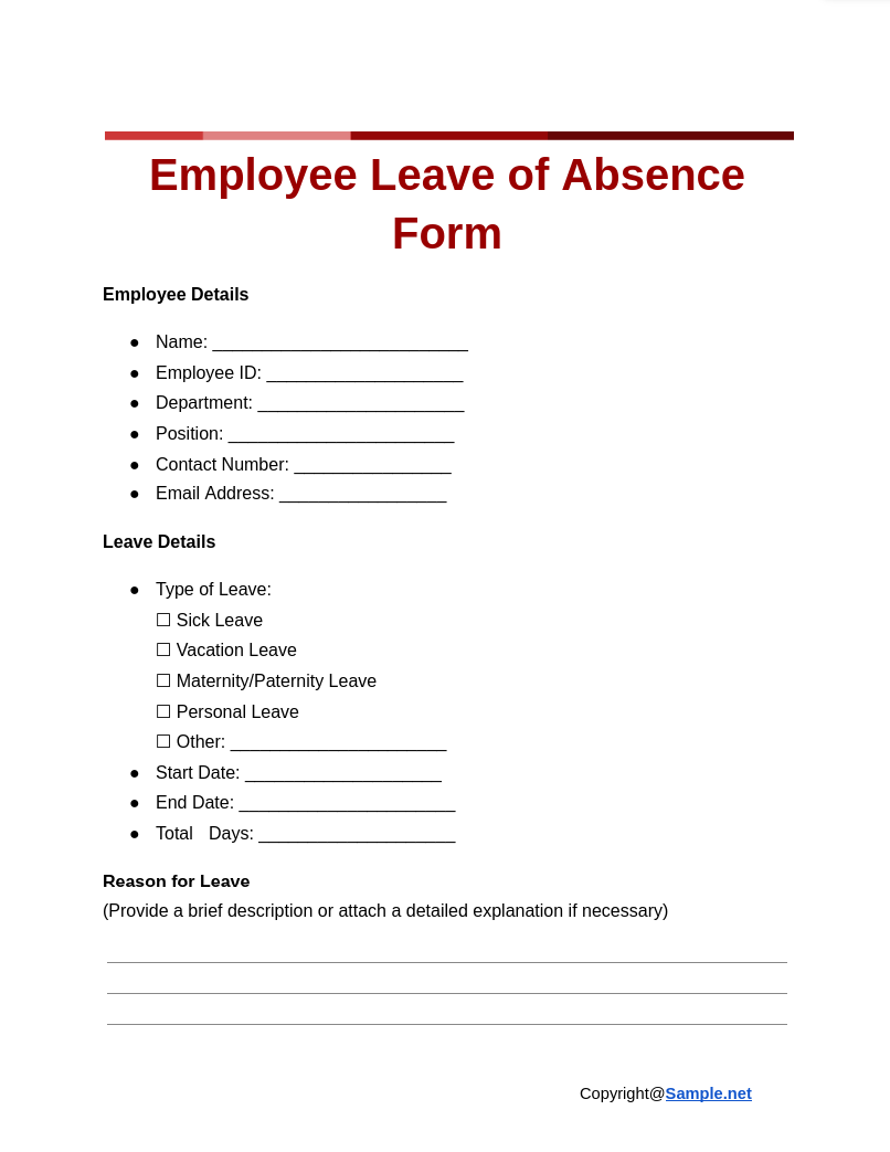 54 FREE Leave Of Absence Form Samples To Download
