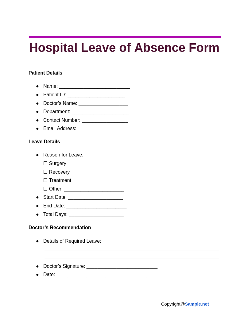 54 FREE Leave Of Absence Form Samples To Download