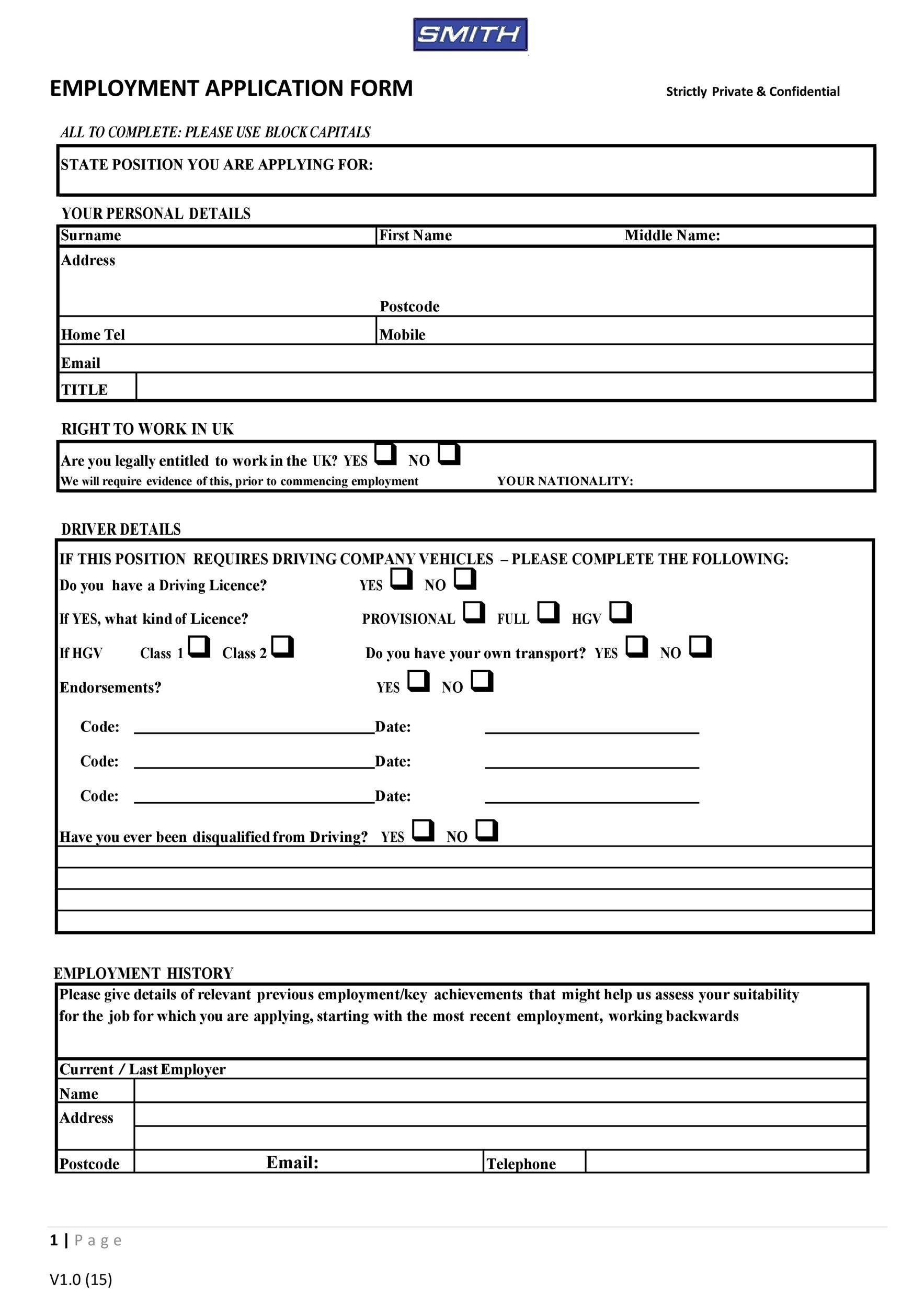 56 Free Employment U0026 Job Application Form Templates Printable 