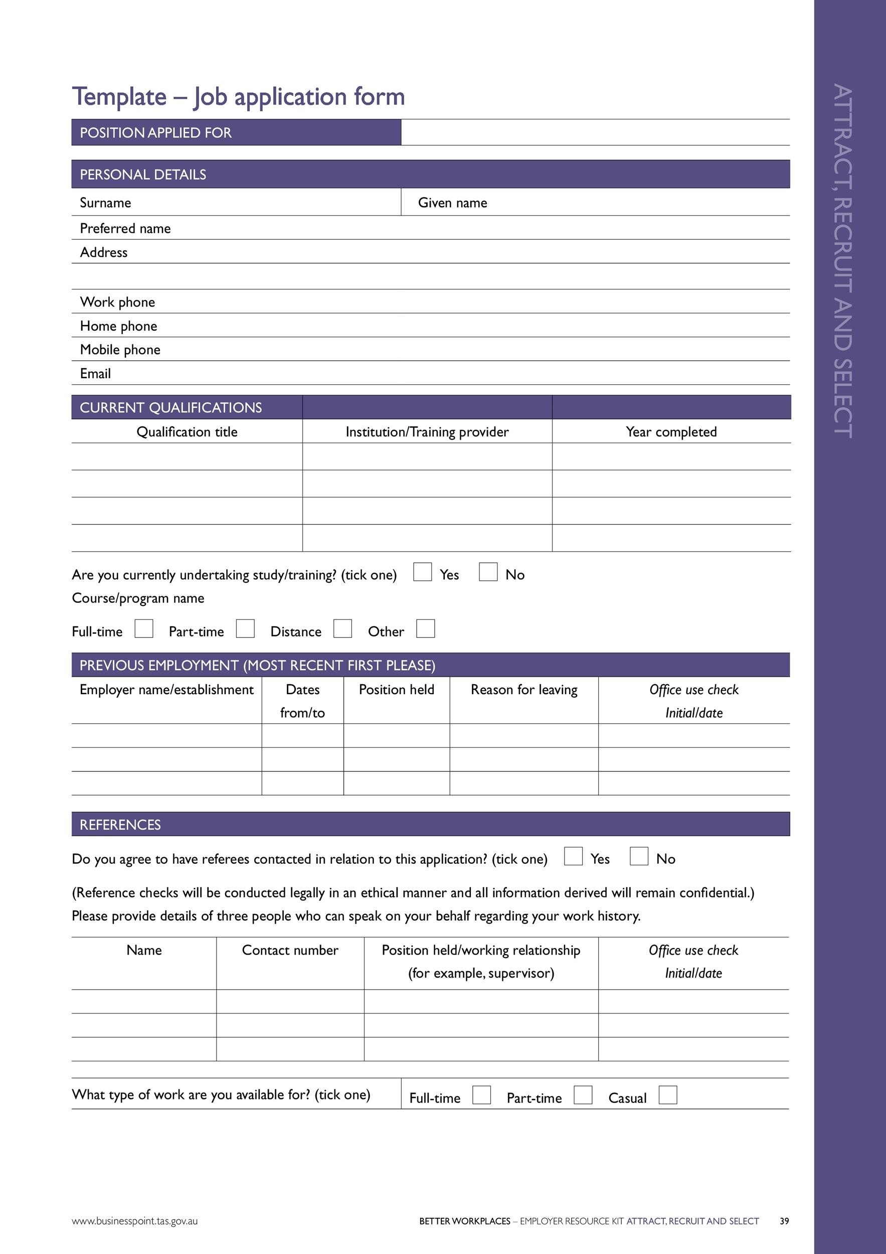 56 Free Employment U0026 Job Application Form Templates Printable TemplateLab