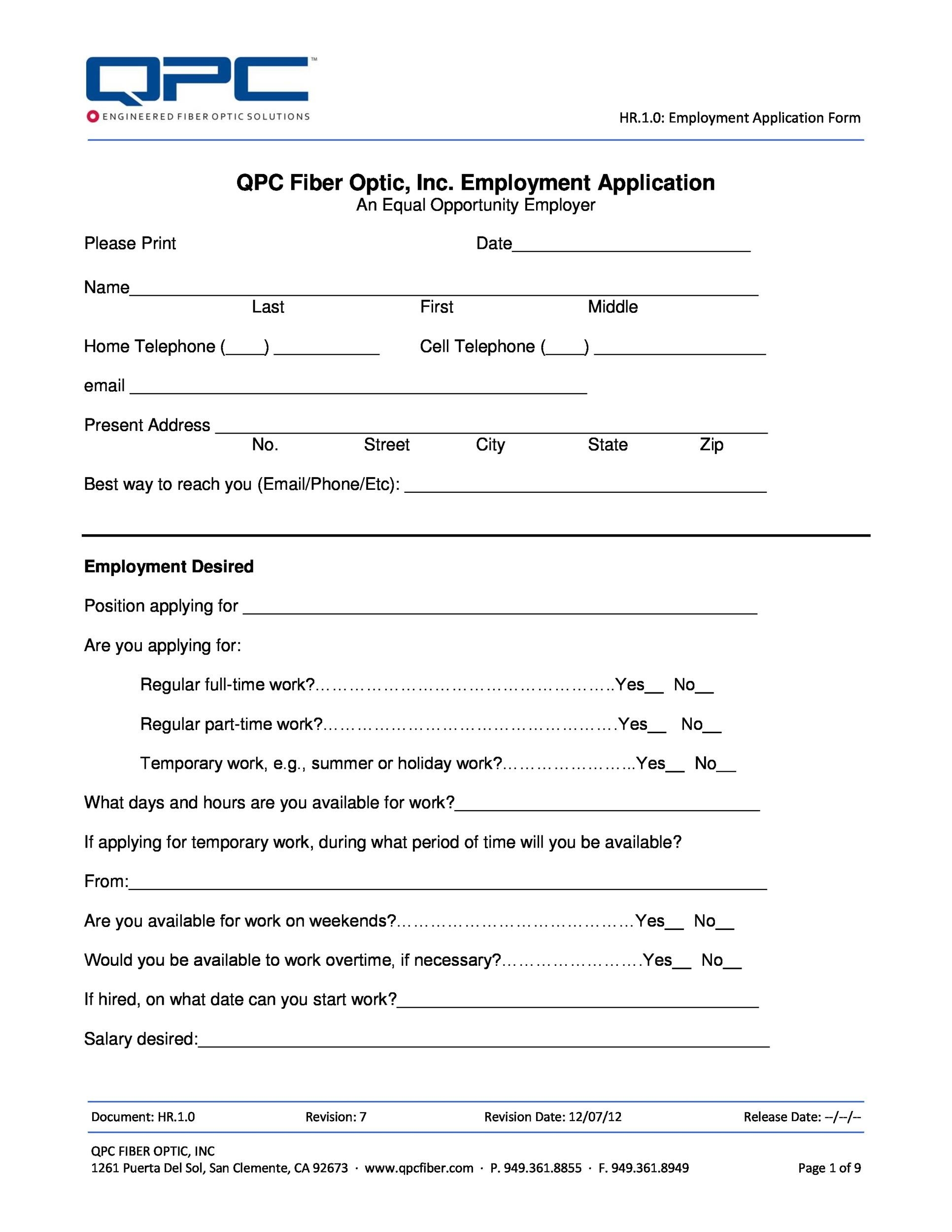 56 Free Employment U0026 Job Application Form Templates Printable TemplateLab
