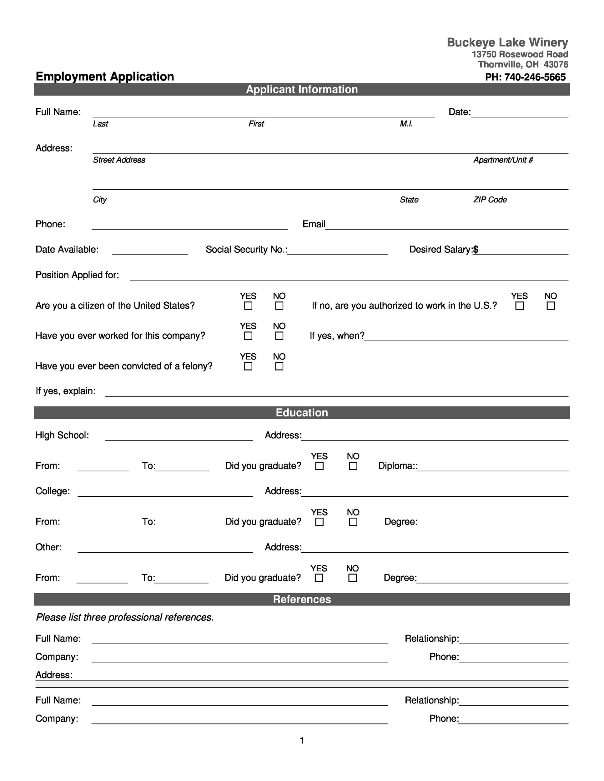 56 Free Employment U0026 Job Application Form Templates Printable TemplateLab