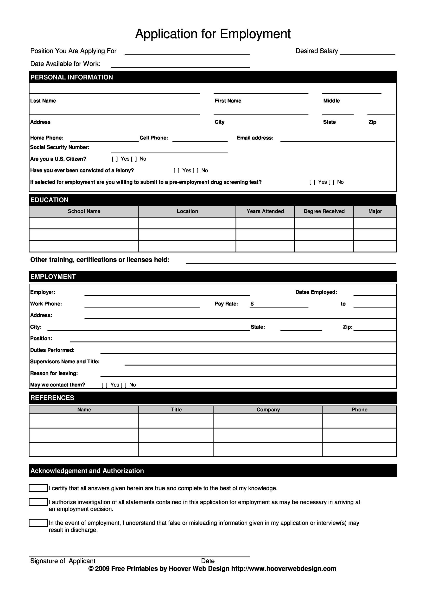 56 Free Employment U0026 Job Application Form Templates Printable 