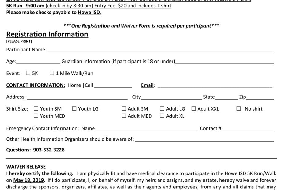 5K Registration Form page 001 The Howe Enterprise