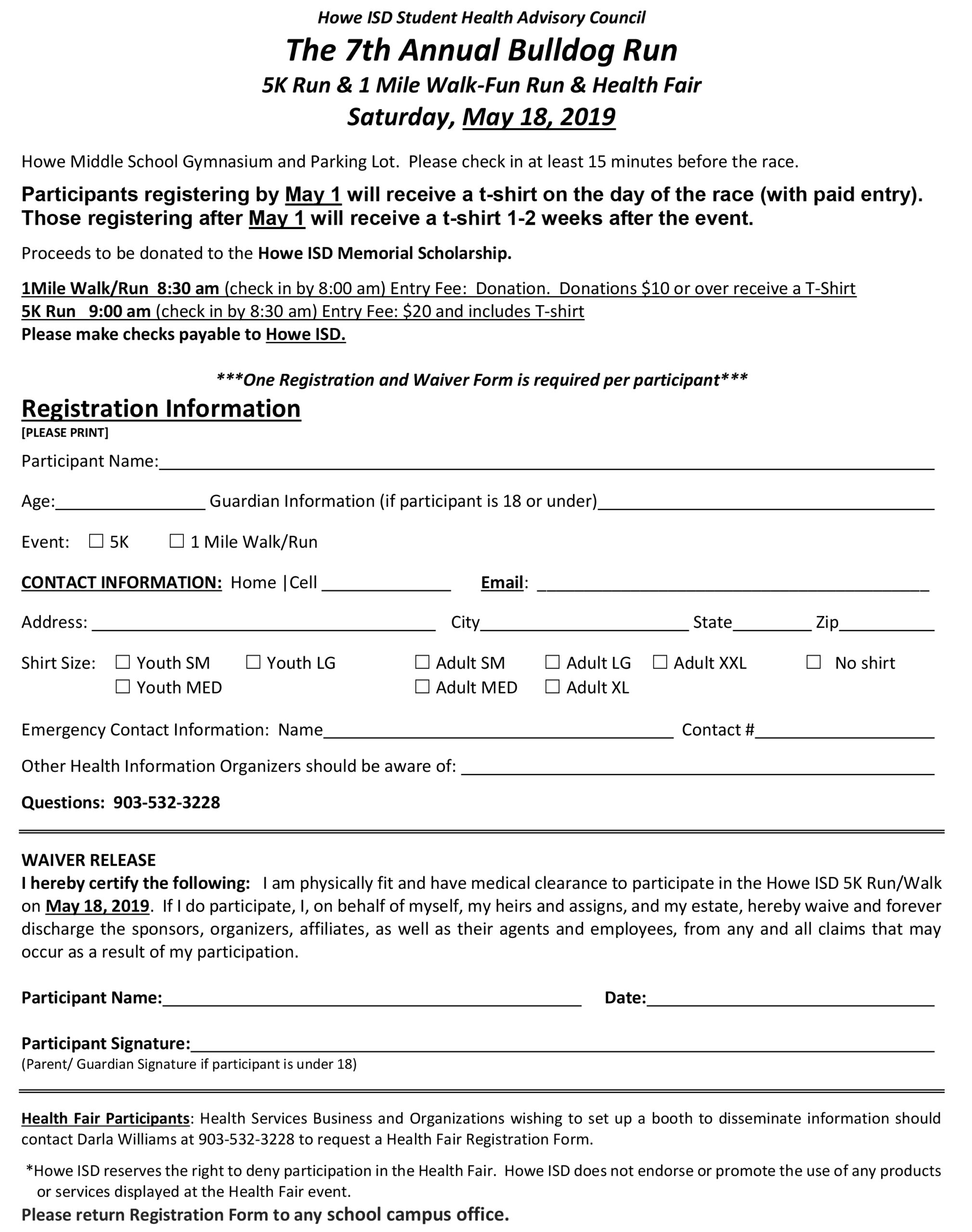 5K Registration Form page 001 The Howe Enterprise