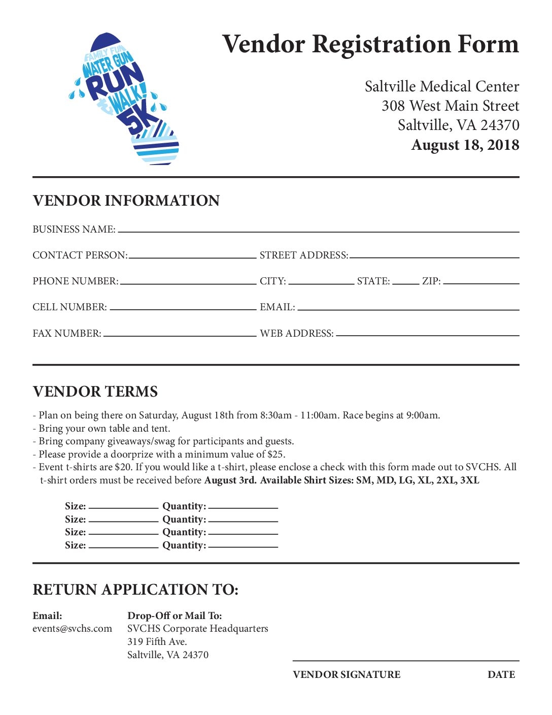 5K Vendor Registration Form Southwest Virginia Community Health 