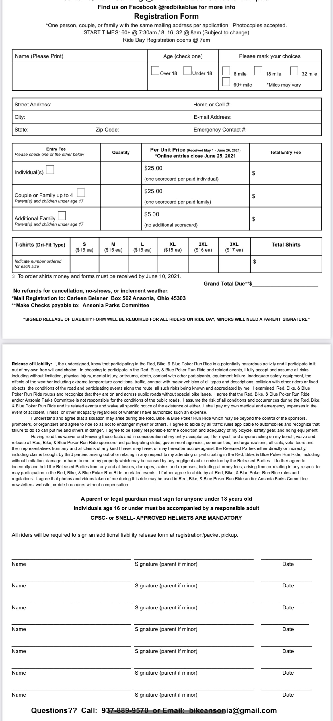 5th Annual Red Bike U0026 Blue Poker Run Registration Form