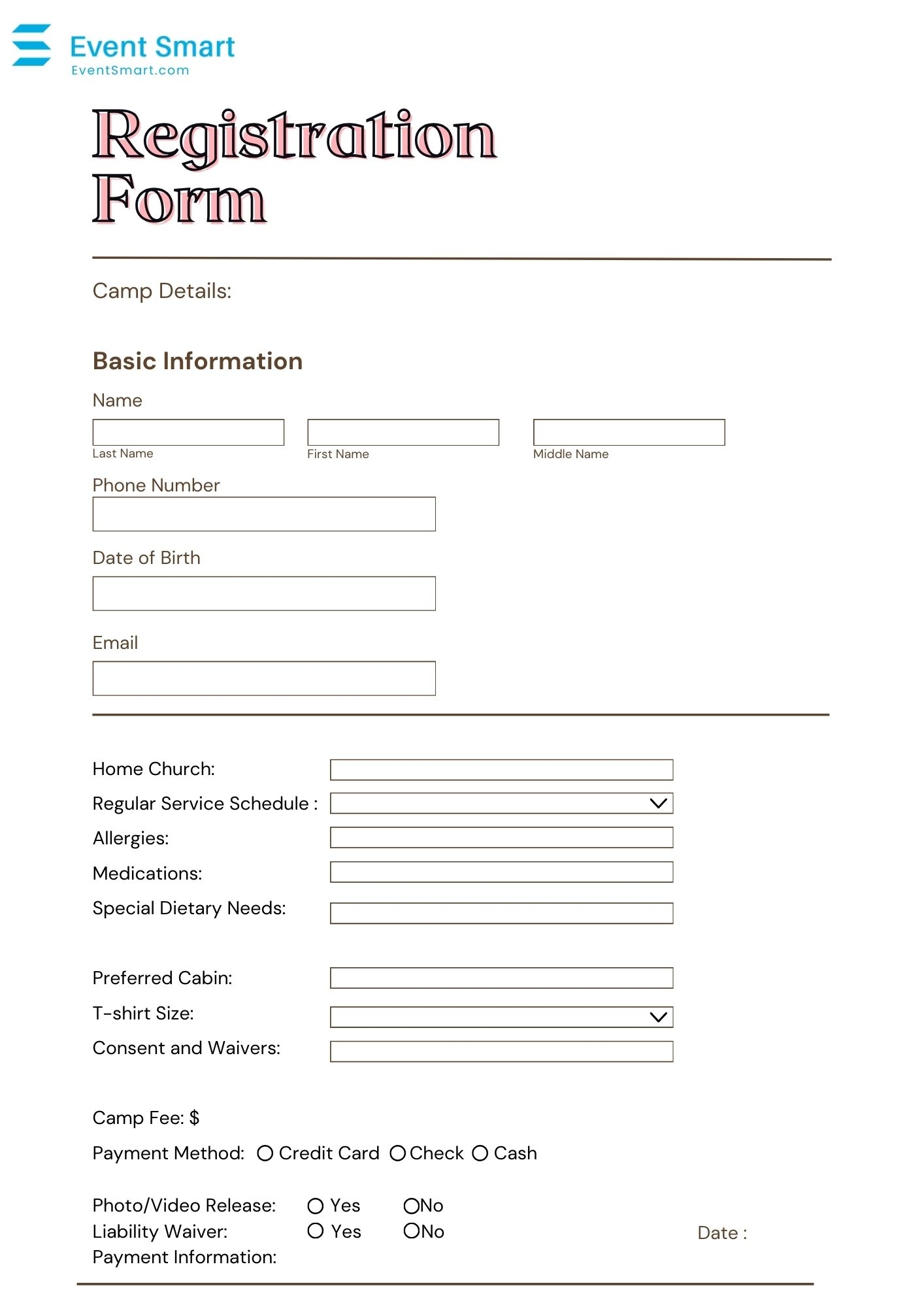 6 Church Event Registration Form Templates And Samples Event Smart